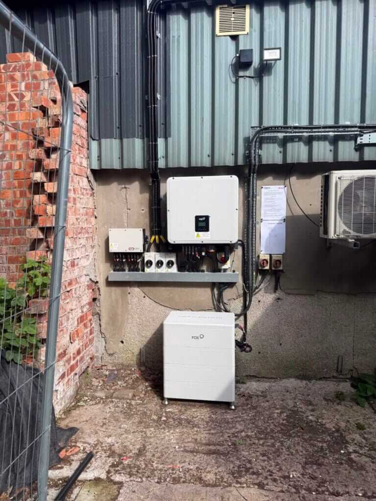 Solar inverter and battery installed at a commercial premises