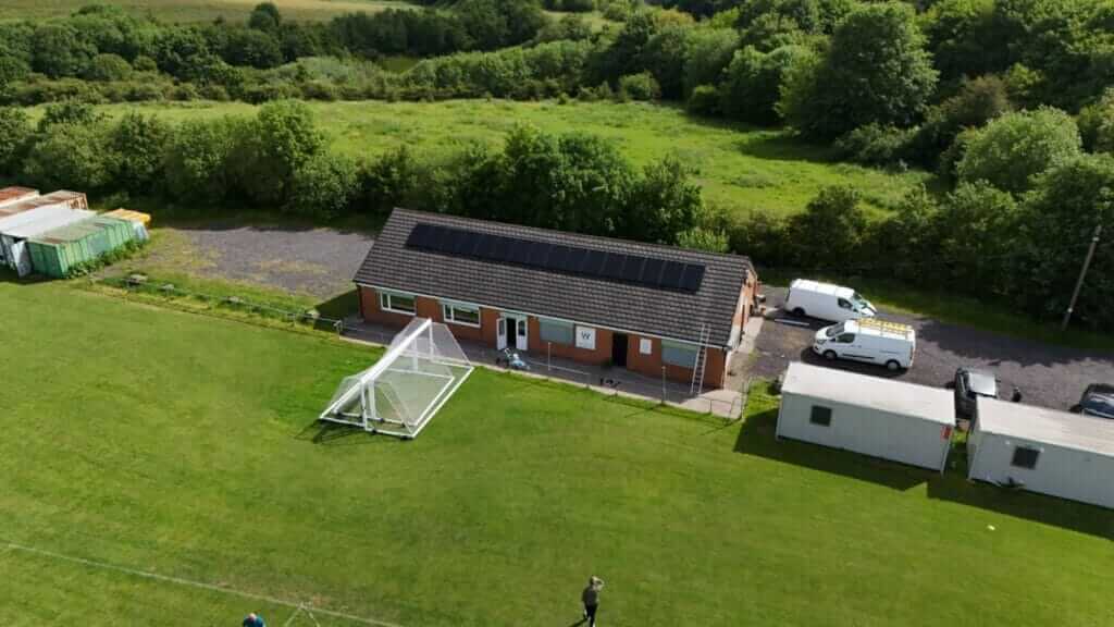 Solar panels installed on a sports pavilion roof