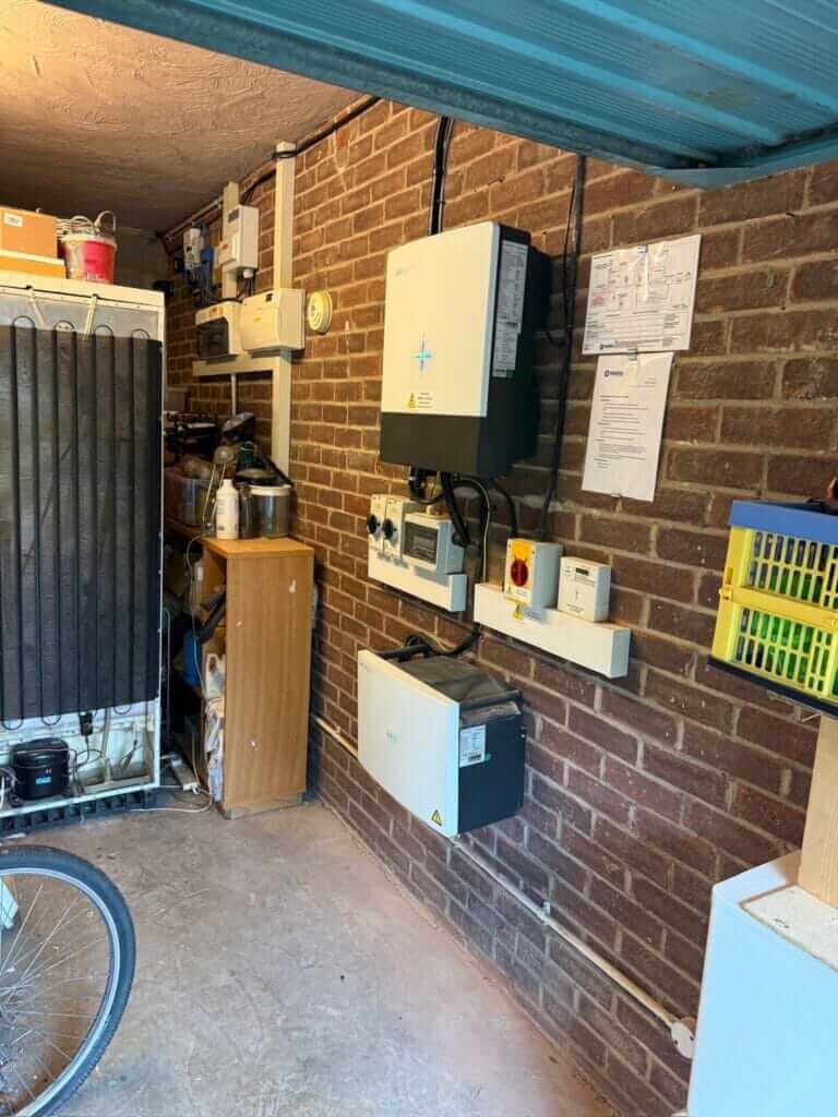Solar inverter and battery installed in a domestic garage